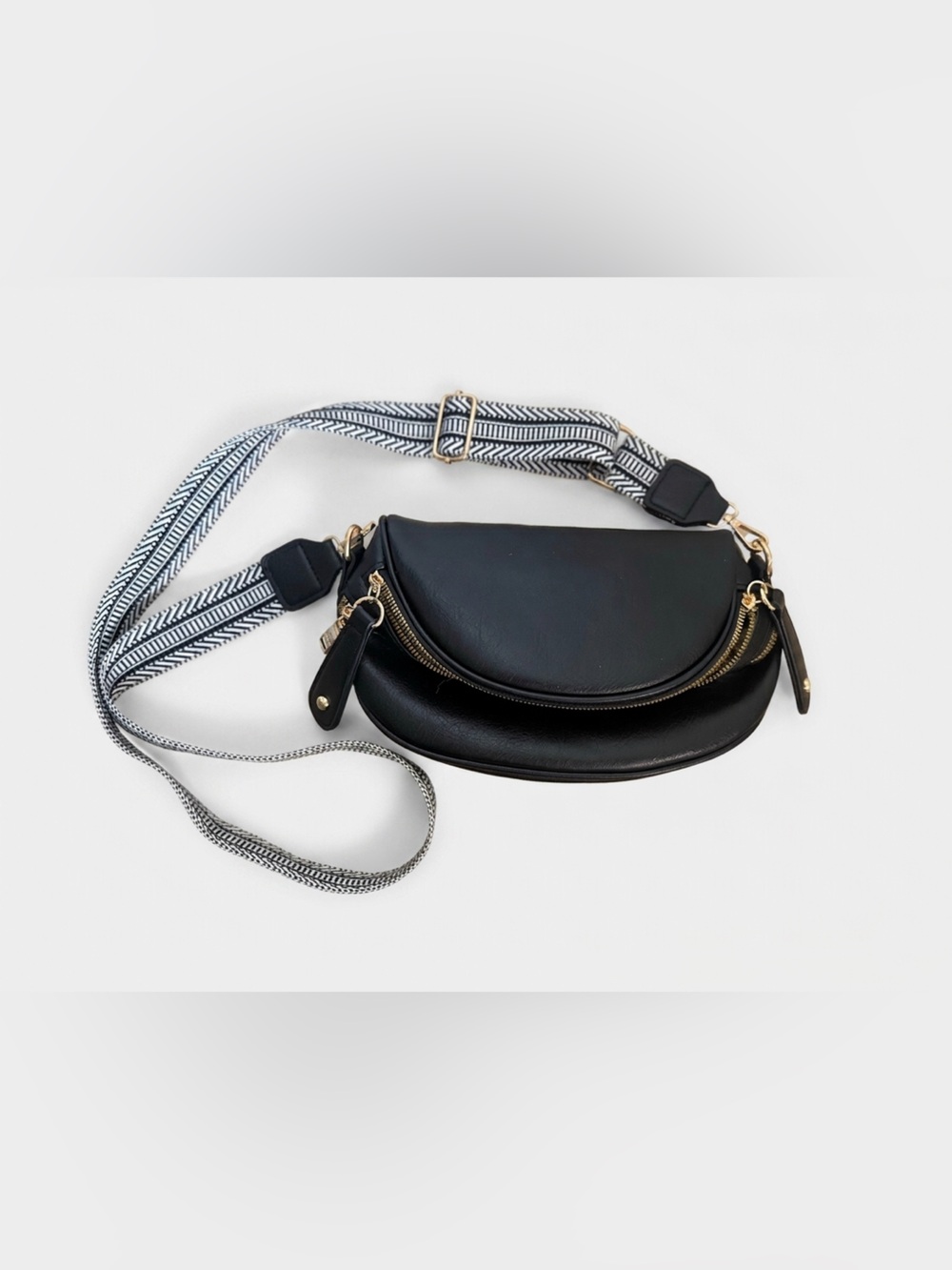 Black Crossbody Saddle Bag with Adjustable Strap